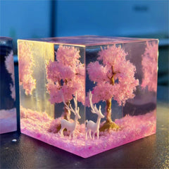 Sakura tree, deer, epoxy resin lamp ( Best Gift 🎁 )