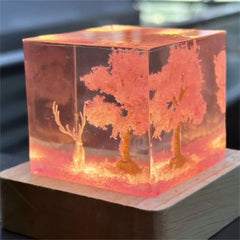 Sakura tree, deer, epoxy resin lamp ( Best Gift 🎁 )