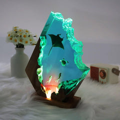Manta ray, turtle, diver, wood sculpture, epoxy resin lamp( Best Gift 🎁 )