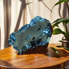 Mermaid & Diver Ocean-Themed Resin Lamp Handmade Epoxy Decor for Living Room