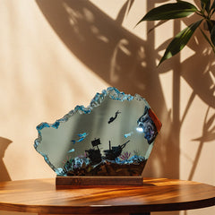 Mermaid & Diver Ocean-Themed Resin Lamp Handmade Epoxy Decor for Living Room