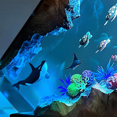 Orca & Turtle Resin Lamp Ocean-Themed Epoxy Night Light for Bedroom Decor