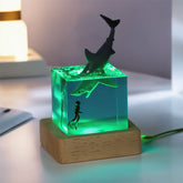 Shark & Diver Resin Wood Lamp Epoxy Night Light for Marine Decor