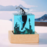 Whale & Shell Resin Lamp Artisanal Night Light for Coastal Bedroom Decor