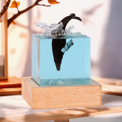 Whale & Shell Resin Lamp Artisanal Night Light for Coastal Bedroom Decor
