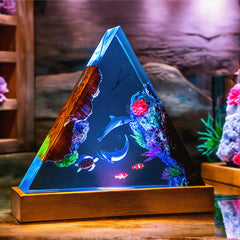 Dolphin & Diver Resin Lamp Triangle Ocean Theme Night Light