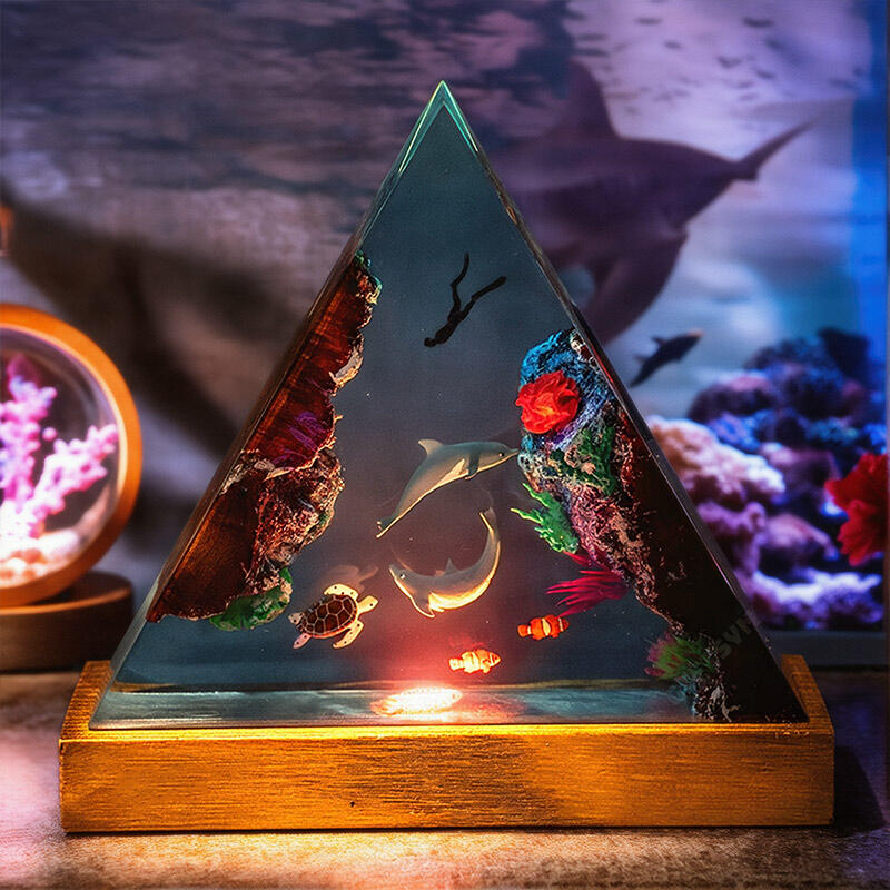 Dolphin & Diver Resin Lamp Triangle Ocean Theme Night Light