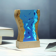 Ocean Wave Resin Wood Lamp Deep Sea Themed Night Light for Bedroom Decor