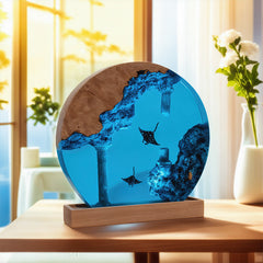 Manta Ray Round Resin Lamp Ocean Glow Night Light for Living Room