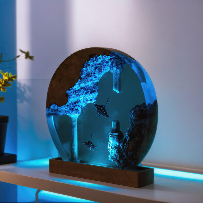 Manta Ray Round Resin Lamp Ocean Glow Night Light for Living Room