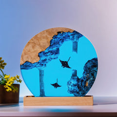 Manta Ray Round Resin Lamp Ocean Glow Night Light for Living Room