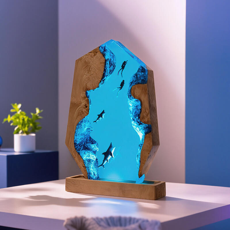 Irregular Shark & Diver Resin Lamp Unique 3D Night Light for Desk Decor