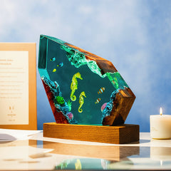 Seahorse & Blue Tang Resin Lamp Ocean-Themed Glow for Marine Lovers
