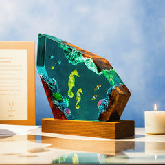 Seahorse & Blue Tang Resin Lamp Ocean-Themed Glow for Marine Lovers