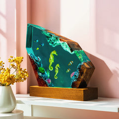 Seahorse & Blue Tang Resin Lamp Ocean-Themed Glow for Marine Lovers