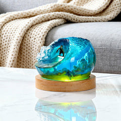 Ocean Surfing Resin Night Light Handmade LED Lamp for Coastal Bedroom Decor