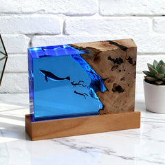 Orca & Diver Resin Wood Lamp Handcrafted Marine Art Night Light for Home Decor