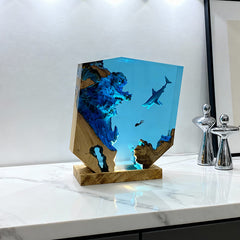 Shark & Diver Resin Night Light Handmade Lamp for Bedroom Ambiance