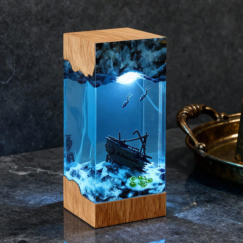 Marine-Themed Resin Lamp with Shipwreck Night Light for Home Decor