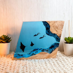 Handmade Resin Lamp with Manta Ray & Diver Night Light for Home Decor