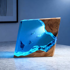 Handmade Resin Lamp with Manta Ray & Diver Night Light for Home Decor