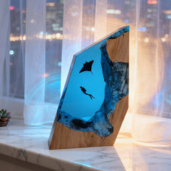 Manta Ray Resin Lamp Ocean Night Light Handmade for Living Room