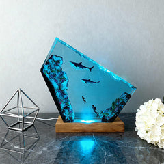 Shark & Diver Ocean Resin Lamp Handmade Underwater Night Light for Kids' Room