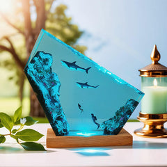 Shark & Diver Ocean Resin Lamp Handmade Underwater Night Light for Kids' Room