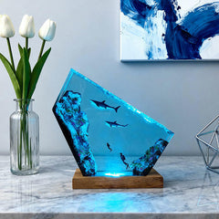 Shark & Diver Ocean Resin Lamp Handmade Underwater Night Light for Kids' Room