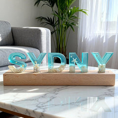 Beach-Themed Wooden Resin Lamp Coastal Letter Night Light for Home Decor