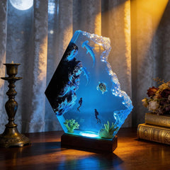 Couple Hammerhead Shark Resin Lamp Artisan Epoxy Wood Night Light Decor