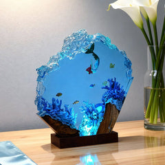Mermaid Resin Wood Lamp Handcrafted Nautical Bedroom Light