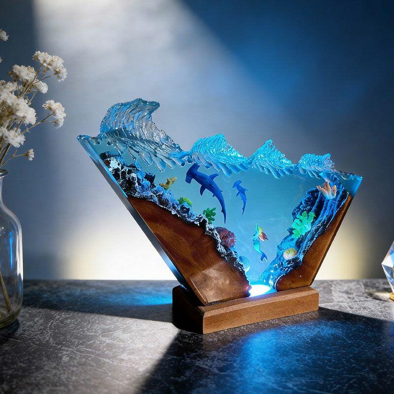 Hammerhead Shark & Mermaid Resin Lamp Irregular Nautical-Themed Ambient Light