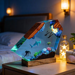 Hammerhead Shark Resin Lamp Oceanic Epoxy Night Light for Bedroom Decor