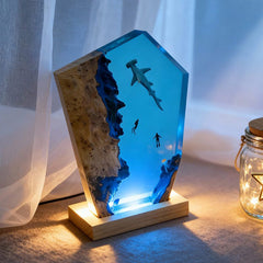 Captivating Marine Resin Lamp: Hammerhead Shark & Divers Gift Idea