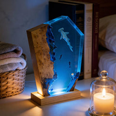 Captivating Marine Resin Lamp: Hammerhead Shark & Divers Gift Idea