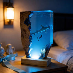 Ocean Whimsy Hammerhead Shark & Diver Artisan Resin Lamp Home Decor Present