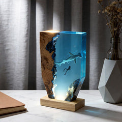 Ocean Whimsy Hammerhead Shark & Diver Artisan Resin Lamp Home Decor Present