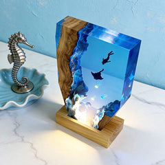 Ethereal Jellyfish & Manta Ray Resin Lamp RESIN MEMORY Artisan Art Decor