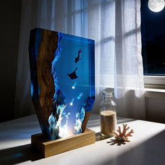 Ethereal Jellyfish & Manta Ray Resin Lamp RESIN MEMORY Artisan Art Decor