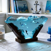 Nautical Resin Lamp with Mermaid & Diver Unique Coastal Home Decor