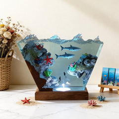 Shark & Starfish Resin Lamp Handmade Ocean Night Light for Home Decor