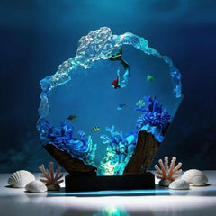 Mermaid Resin Wood Lamp Handcrafted Nautical Bedroom Light