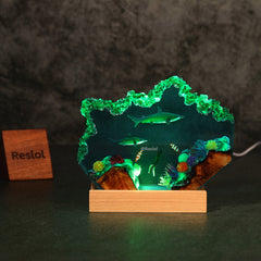 Hammerhead Shark & Diver Resin Lamp Handmade Night Light for Ocean Lovers