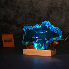 Hammerhead Shark & Diver Resin Lamp Handmade Night Light for Ocean Lovers