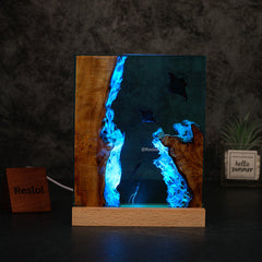 Manta Ray Resin Lamp Ocean-Themed Square Night Light for Living Room
