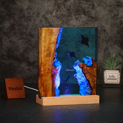 Manta Ray Resin Lamp Ocean-Themed Square Night Light for Living Room