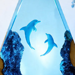 Ocean Dolphin Resin & Wood Lamp Romantic Couples Decor Art