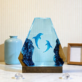 Ocean Dolphin Resin & Wood Lamp Romantic Couples Decor Art