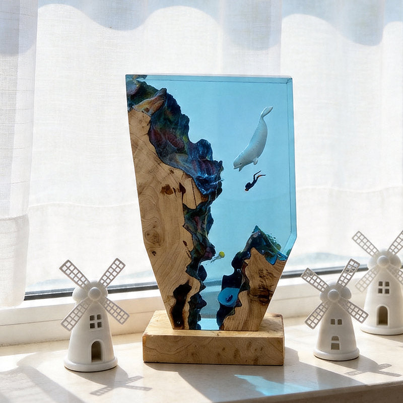 Dolphin & Diver Artisanal Resin Lamp Artisan Tabletop Decor